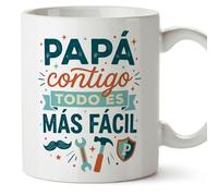 MUGFFINS taza papa con frase Papá contigo todo es más fácil en Español 330 Ml/11 oz | regalo padre | regalos cumpleaños padre | navidad | progenitores v6