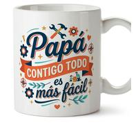MUGFFINS taza papa con frase Papá contigo todo es más fácil en Español 330 Ml/11 oz | regalo padre | regalos cumpleaños padre | navidad | progenitores v2