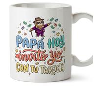 MUGFFINS taza papa con frase Papá hoy invito yo… con tu tarjeta en Español 330 Ml/11 oz | regalo padre | regalos cumpleaños padre | navidad | papi mami v2