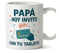 MUGFFINS taza papa con frase Papá hoy invito yo… con tu tarjeta en Español | regalo padre divertido | regalos cumpleaños padre graciosos | 330 Ml 11 oz | navidad | pa y ma v3