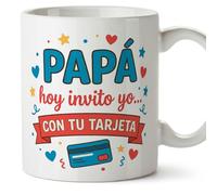 MUGFFINS taza papa con frase Papá hoy invito yo… con tu tarjeta en Español | regalo padre divertido | regalos cumpleaños padre graciosos | 330 Ml 11 oz | navidad | progenitores v6