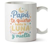 MUGFFINS taza papa con frase Papá te quiero hasta la luna y vuelta en Español 330 Ml/11 oz | regalo padre | regalos cumpleaños padre | navidad | papi mami v8