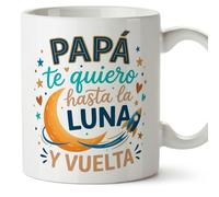 MUGFFINS taza papa con frase Papá te quiero hasta la luna y vuelta en Español 330 Ml/11 oz | regalo padre | regalos cumpleaños padre | navidad | progenitores v5
