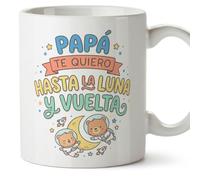 MUGFFINS taza papa con frase Papá te quiero hasta la luna y vuelta en Español 330 Ml/11 oz | regalo padre | regalos cumpleaños padre | navidad | papi mami v4