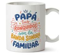 MUGFFINS taza papa con frase Papá tus ronquidos son la banda sonora familiar en Español | regalo padre divertido | regalos cumpleaños padre graciosos | 330 Ml 11 oz | navidad | papi mami v1