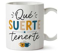 MUGFFINS taza para amigas y amigos Amistad v1 | Cerámica 330 ml; «Qué suerte tenerte» en Español
