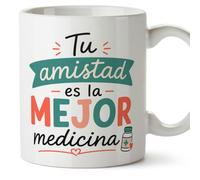 MUGFFINS taza para amigas y amigos Amistad v1 | Cerámica 330 ml; «Tu amistad es la mejor medicina» en Español