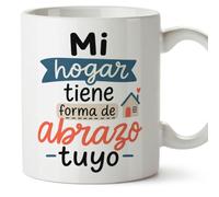 MUGFFINS taza para amigas y amigos Amistad v2 | Cerámica 330 ml; «Mi hogar tiene forma de abrazo tuyo» en Español