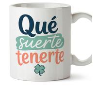 MUGFFINS taza para amigas y amigos Amistad v2 | Cerámica 330 ml; «Qué suerte tenerte» en Español