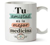 MUGFFINS taza para amigas y amigos Amistad v2 | Cerámica 330 ml; «Tu amistad es la mejor medicina» en Español