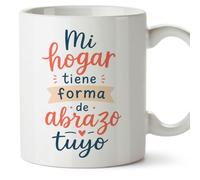 MUGFFINS taza para amigas y amigos Amistad v3 | Cerámica 330 ml; «Mi hogar tiene forma de abrazo tuyo» en Español