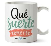 MUGFFINS taza para amigas y amigos Amistad v3 | Cerámica 330 ml; «Qué suerte tenerte» en Español