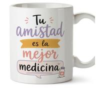 MUGFFINS taza para amigas y amigos Amistad v3 | Cerámica 330 ml; «Tu amistad es la mejor medicina» en Español