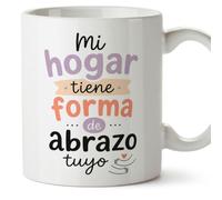 MUGFFINS taza para amigas y amigos Amistad v4 | Cerámica 330 ml; «Mi hogar tiene forma de abrazo tuyo» en Español