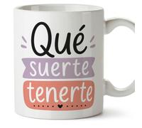 MUGFFINS taza para amigas y amigos Amistad v4 | Cerámica 330 ml; «Qué suerte tenerte» en Español