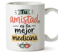 MUGFFINS taza para amigas y amigos Amistad v4 | Cerámica 330 ml; «Tu amistad es la mejor medicina» en Español