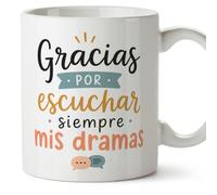 MUGFFINS taza para amigas y amigos Amistad v5 | Cerámica 330 ml; «Gracias por escuchar siempre mis dramas» en Español