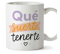 MUGFFINS taza para amigas y amigos Amistad v5 | Cerámica 330 ml; «Qué suerte tenerte» en Español