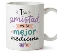 MUGFFINS taza para amigas y amigos Amistad v5 | Cerámica 330 ml; «Tu amistad es la mejor medicina» en Español