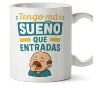 MUGFFINS taza para regalar a calvos graciosas: Tengo más sueño que entradas en Español | divertida regalo original | 330 Ml 11 oz | calvicie humor | calvicie v1