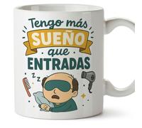MUGFFINS taza para regalar a calvos graciosas: Tengo más sueño que entradas en Español | divertida regalo original | 330 Ml 11 oz | calvicie humor | calvicie v2