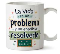 MUGFFINS taza profe matemáticas | regalo profesora matemáticas en Español con frase La vida es un problema y yo enseño a resolverlo | cerámica 330 Ml/11 oz | Infantil v1