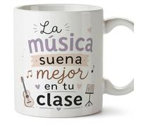 MUGFFINS taza profe regalo profesora música | La música suena mejor en tu clase en Español | desayuno 330 Ml 11 oz | cerámica resistente | Enseñanza v1