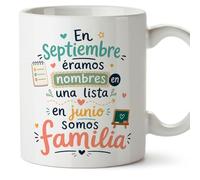 MUGFFINS taza profesora y profesor con frase En septiembre éramos nombres en una lista en junio somos familia en Español | regalo profe original | detalle agradecimiento fin de curso | Infantil v7