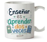MUGFFINS taza profesora y profesor con frase Enseñar es aprender dos veces en Español | regalo profe original | detalle agradecimiento fin de curso | Infantil v3