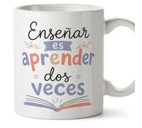 MUGFFINS taza profesora y profesor con frase Enseñar es aprender dos veces en Español | regalo profe original | detalle agradecimiento fin de curso | Enseñanza v1