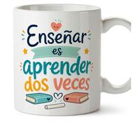 MUGFFINS taza profesora y profesor con frase Enseñar es aprender dos veces en Español | regalo profe original | detalle agradecimiento fin de curso | Infantil v1