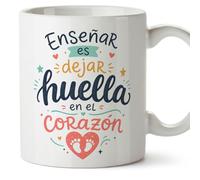 MUGFFINS taza profesora y profesor con frase Enseñar es dejar huella en el corazón en Español | regalo profe original | detalle agradecimiento fin de curso | Infantil v11