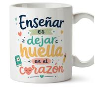 MUGFFINS taza profesora y profesor con frase Enseñar es dejar huella en el corazón en Español | regalo profe original | detalle agradecimiento fin de curso | Infantil v8