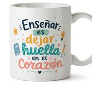 MUGFFINS taza profesora y profesor con frase Enseñar es dejar huella en el corazón en Español | regalo profe original | detalle agradecimiento fin de curso | Infantil v5