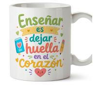MUGFFINS taza profesora y profesor con frase Enseñar es dejar huella en el corazón en Español | regalo profe original | detalle agradecimiento fin de curso | Infantil v2