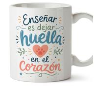 MUGFFINS taza profesora y profesor con frase Enseñar es dejar huella en el corazón en Español | regalo profe original | detalle agradecimiento fin de curso | Infantil v9