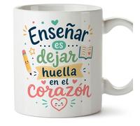MUGFFINS taza profesora y profesor con frase Enseñar es dejar huella en el corazón en Español | regalo profe original | detalle agradecimiento fin de curso | Infantil v7