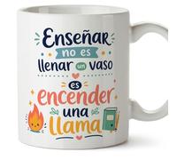 MUGFFINS taza profesora y profesor con frase Enseñar no es llenar un vaso es encender una llama en Español | regalo profe original | detalle agradecimiento fin de curso | Infantil v6