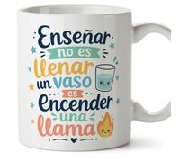 MUGFFINS taza profesora y profesor con frase Enseñar no es llenar un vaso es encender una llama en Español | regalo profe original | detalle agradecimiento fin de curso | Infantil v3