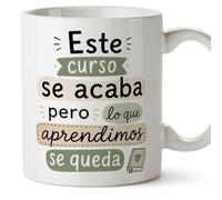 MUGFFINS taza profesora y profesor con frase Este curso se acaba pero lo que aprendimos se queda en Español | regalo profe original | detalle agradecimiento fin de curso | Enseñanza v3