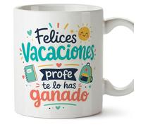 MUGFFINS taza profesora y profesor con frase Felices vacaciones profe te lo has ganado en Español | regalo profe original | detalle agradecimiento fin de curso | Infantil v1