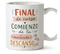 MUGFFINS taza profesora y profesor con frase Final de curso comienzo de tu merecido descanso en Español | regalo profe original | detalle agradecimiento fin de curso | Enseñanza v4