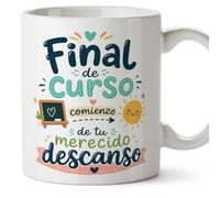 MUGFFINS taza profesora y profesor con frase Final de curso comienzo de tu merecido descanso en Español | regalo profe original | detalle agradecimiento fin de curso | Infantil v3