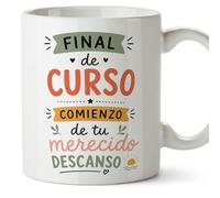 MUGFFINS taza profesora y profesor con frase Final de curso comienzo de tu merecido descanso en Español | regalo profe original | detalle agradecimiento fin de curso | Enseñanza v1