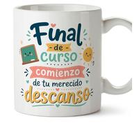 MUGFFINS taza profesora y profesor con frase Final de curso comienzo de tu merecido descanso en Español | regalo profe original | detalle agradecimiento fin de curso | Infantil v4