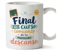 MUGFFINS taza profesora y profesor con frase Final de curso comienzo de tu merecido descanso en Español | regalo profe original | detalle agradecimiento fin de curso | Infantil v2