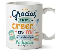 MUGFFINS taza profesora y profesor con frase Gracias por creer en mí cuando ni yo lo hacía en Español | regalo profe original | detalle agradecimiento fin de curso | Infantil v4