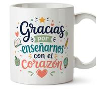 MUGFFINS taza profesora y profesor con frase Gracias por enseñarnos con el corazón en Español | regalo profe original | detalle agradecimiento fin de curso | Infantil v1