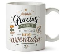 MUGFFINS taza profesora y profesor con frase Gracias por hacer de este curso una aventura en Español | regalo profe original | detalle agradecimiento fin de curso | Enseñanza v1
