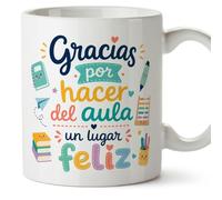 MUGFFINS taza profesora y profesor con frase Gracias por hacer del aula un lugar feliz en Español | regalo profe original | detalle agradecimiento fin de curso | Infantil v6